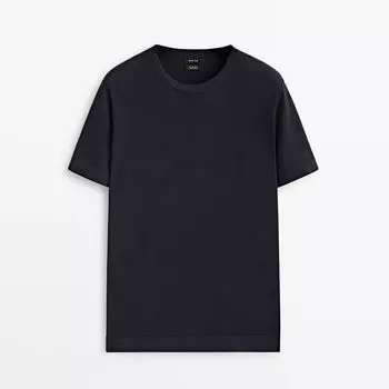 Футболка Massimo Dutti 100% cotton knit short sleeve, темно-синий