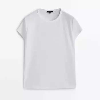 Футболка Massimo Dutti Short Sleeve Mercerised Cotton, белый