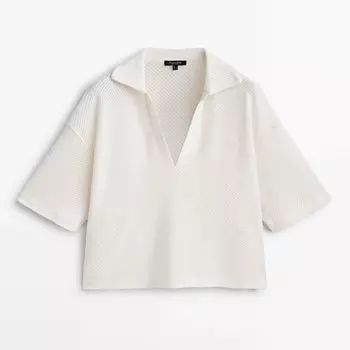 Футболка Massimo Dutti Textured Cotton Blend, светло-бежевый