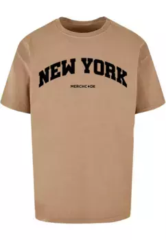 Футболка Merchcode " Merchcode Men's New York Wording — футболка большого размера, вымытая кислотой", бежевый