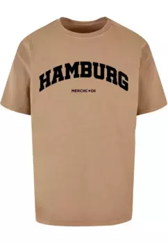 Футболка Merchcode "Мужская футболка Merchcode Hamburg Wording — футболка большого размера, пропитанная кислотой", бежевый