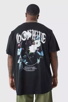 Футболка oversize homme с цветочным изображением plus Boohoo, черный