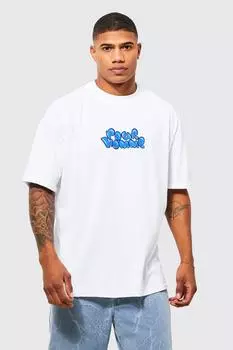 Футболка oversize homme с удлиненным вырезом и графикой Boohoo, белый