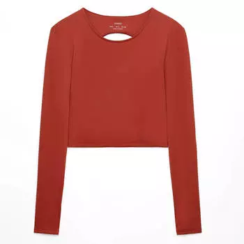 Футболка Oysho Comfortlux Back Long-sleeved, красно-коричневый