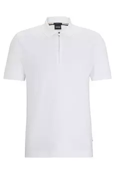 Футболка поло Boss Structured-cotton Slim-fit With Zip Placket, белый