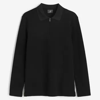 Футболка-поло H&M Slim Fit Half-zip Scuba, черный