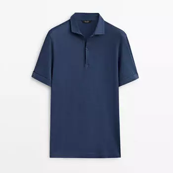 Футболка-поло Massimo Dutti Linen And Cotton Blend, темно-синий