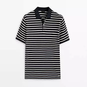 Футболка-поло Massimo Dutti Striped Cotton, темно-синий