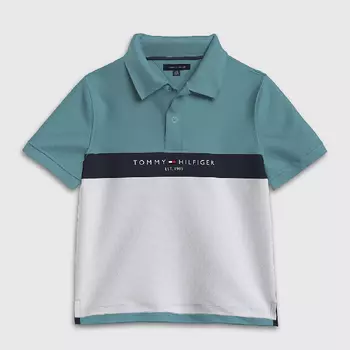 Футболка-поло Tommy Hilfiger Kids' Colorblock, бирюзовый/белый