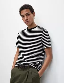 Футболка Regular Fit с круглым вырезом и полосками Marks & Spencer, темно-синий