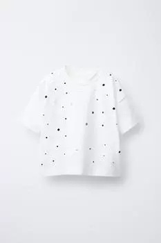 Футболка с аппликациями ZARA, белый