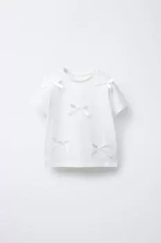 Футболка с бантом ZARA, белый