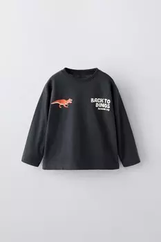 Футболка с динозавром ZARA, черный