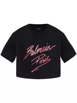 Футболка с флокированным логотипом Balmain, черный