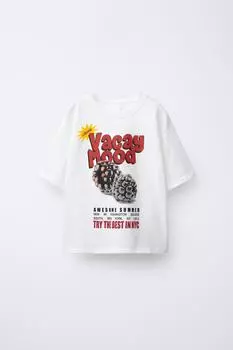 Футболка с фруктовым принтом ZARA, белый