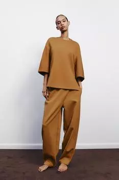 Футболка с интерлоком ZARA, цвет Ochre