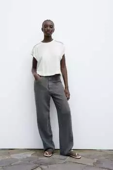 Футболка с контрастной отделкой ZARA, белый