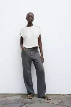Футболка с контрастной отделкой Zara, белый