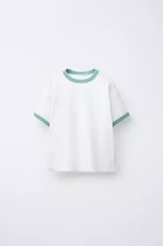 Футболка с контрастной отделкой ZARA, цвет Turquoise