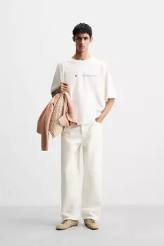 Футболка с контрастным принтом ZARA, белый
