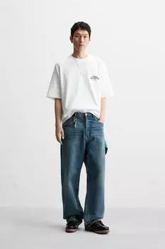 Футболка с контрастным принтом ZARA, белый