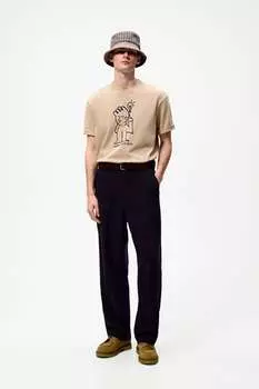 Футболка с контрастным принтом ZARA, кэмел
