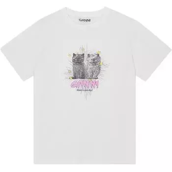 Футболка с котятами GANNI, Bright White