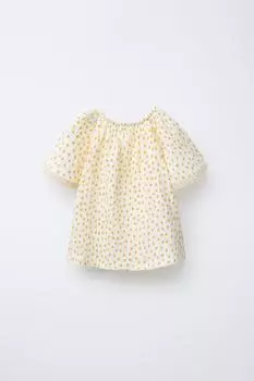 Футболка с кружевным принтом ZARA, цвет Light yellow