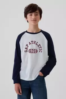 Футболка с логотипом Athletic, реглан (4 13 лет) Gap, белый
