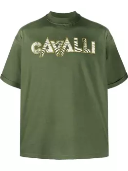 Футболка с логотипом и зебровым принтом Roberto Cavalli, зеленый