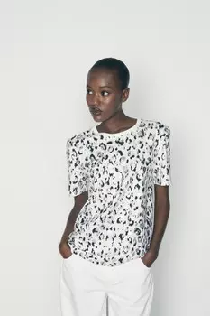 Футболка с металлическим животным принтом ZARA, цвет leopard