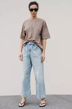 Футболка с потерями ZARA, коричневый