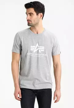 Футболка с принтом Alpha Industries, цвет grey heather/white