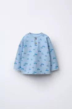 Футболка с принтом автомобилей ZARA, синий