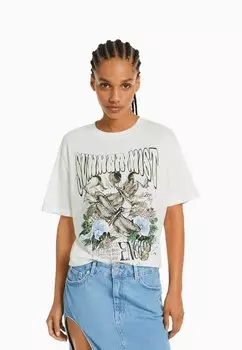 Футболка с принтом Bershka, белый