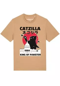 Футболка с принтом CATZILLA Watapparel, цвет latte
