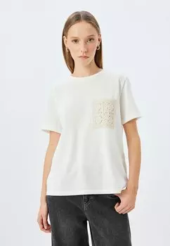 Футболка с принтом CREW NECK Koton, бежевый