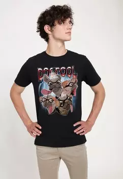 Футболка с принтом DEADPOOL WOLVERINE DOGPOOL AND LIGHTNING Marvel, черный