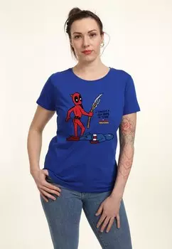 Футболка с принтом DEADPOOL WOLVERINE NEW IN TOWN Marvel, синий