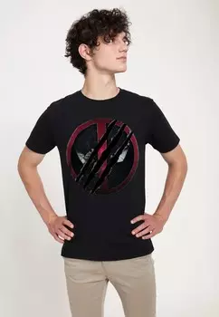 Футболка с принтом DEADPOOL WOLVERINE SNIKT POOL EMBLEM Marvel, черный