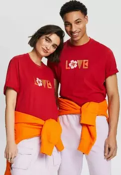 Футболка с принтом Esprit, темно-красный