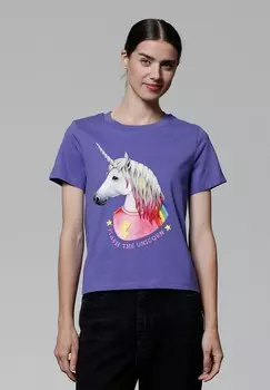 Футболка с принтом FLASH THE UNICORN watapparel, фиолетовый