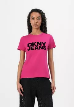 Футболка с принтом FLOCKED LOGO CREW NECK TEE DKNY, цвет Wild Berry/Black