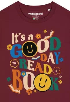 Футболка с принтом GOOD DAY TO READ A BOOK watapparel, темно-красный
