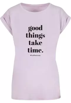 Футболка с принтом GOOD THINGS TAKE TIME Merchcode, сиреневый