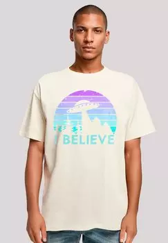 Футболка с принтом I BELIEVE UFO ALIEN RAUMSCHIFF RETRO F4NT4STIC, песочный