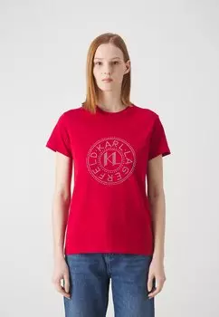 Футболка с принтом KARL LAGERFELD RHINESTONE LOGO, цвет chili pepper