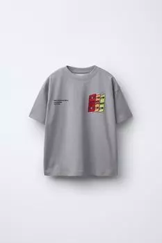 Футболка с принтом конькобежца ZARA, серый