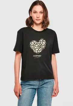 Футболка с принтом LEOPARD HEART TEE Merchcode, черный
