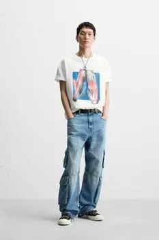 Футболка с принтом лофера ZARA, белый